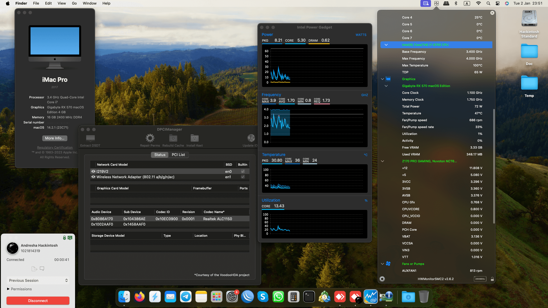 Success Hackintosh macOS Sonoma 14.2.1 Build 23C71 in Asus Z170 Pro Gaming + Intel Core i7 6700 + Gigabyte RX 570